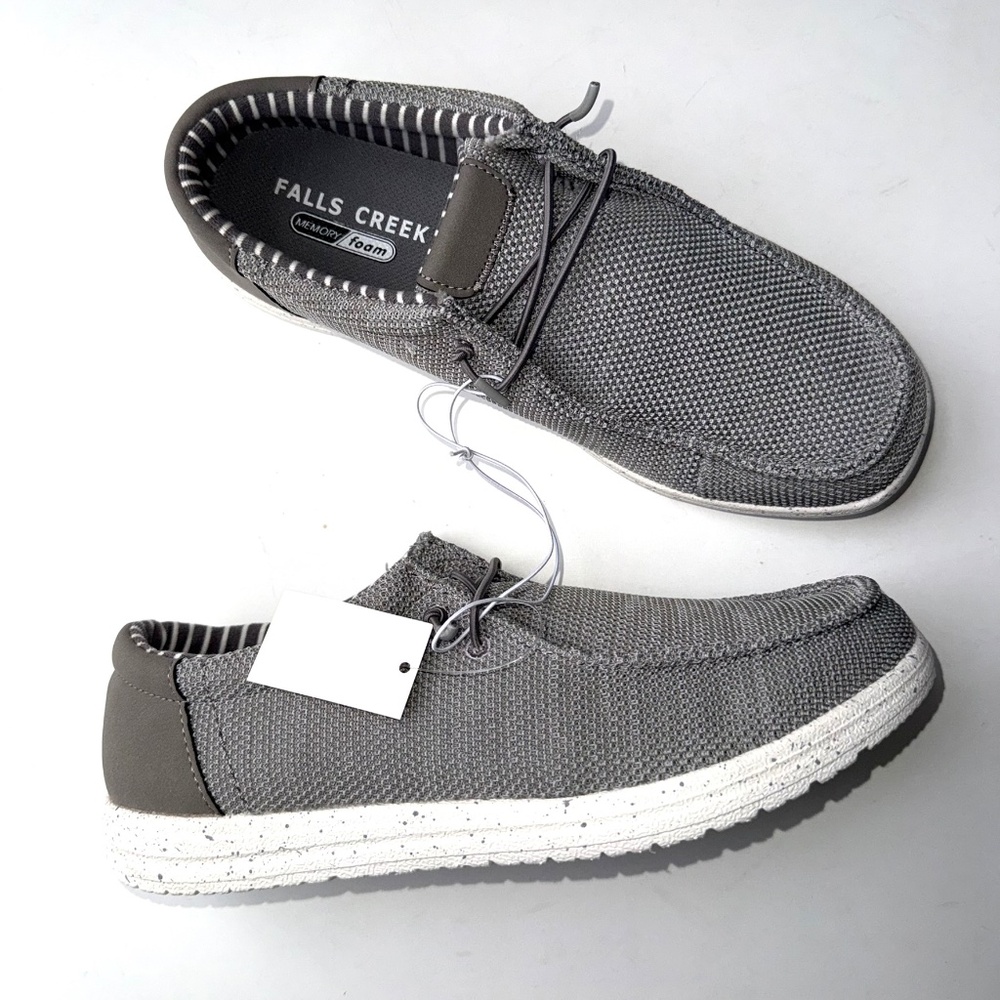 FALLS CREEK $45 Mens 10 Gray White Enzo Slip On Casual Memory Foam Shoes Box#21